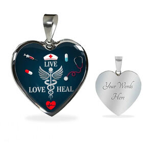 Live Love Heal Nurse Necklace Personalized Engraved Silver Heart Necklace Custo